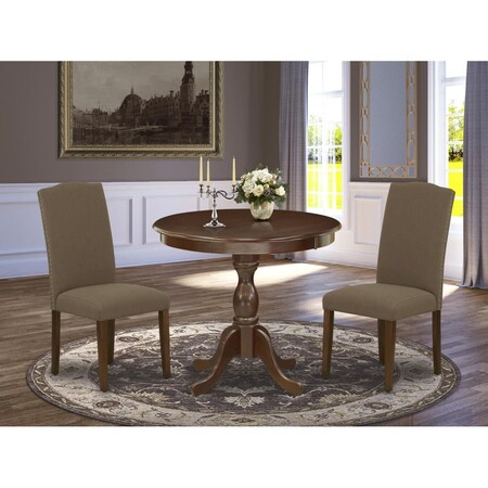 East West Furniture 3 Piece Antique Wood Dining Table Set - Mahogany AMEN3-MAH-18